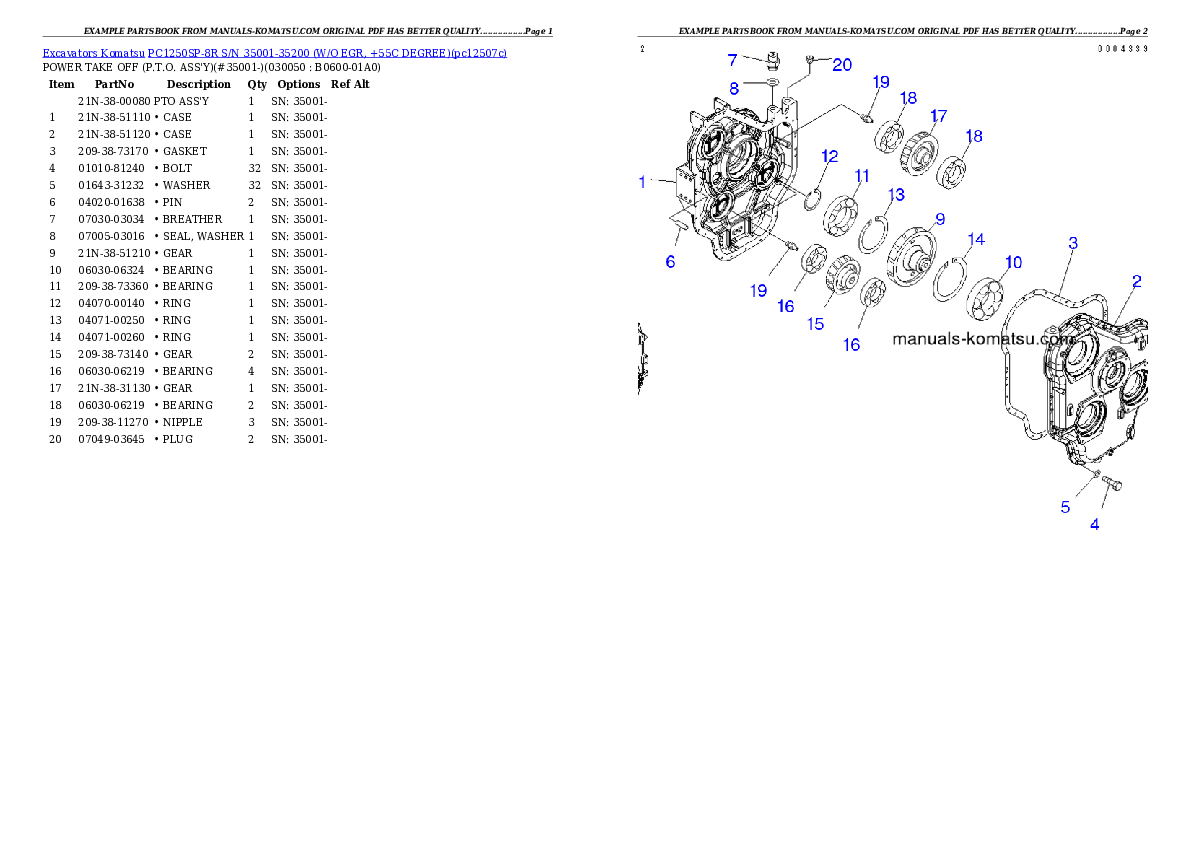 Protected: PC1250SP-8R S/N 35001-35200 (W/O EGR, +55C DEGREE) Partsbook