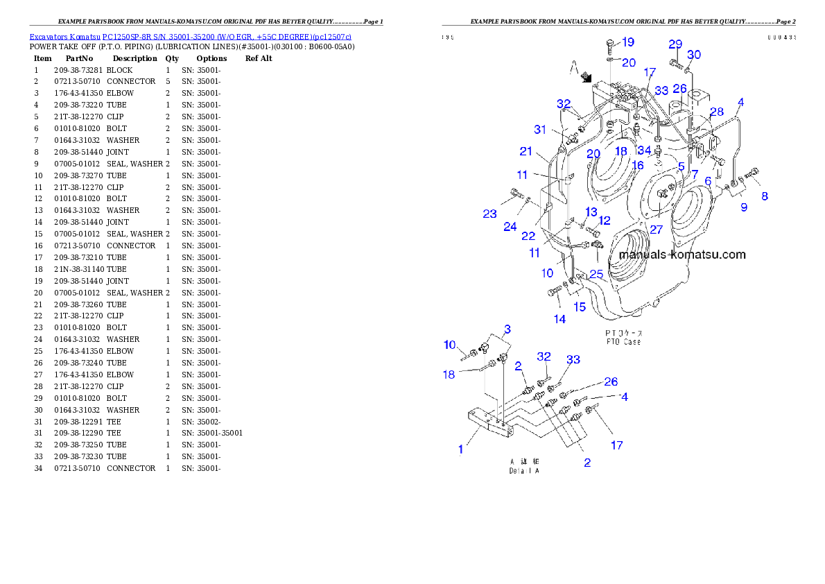 Protected: PC1250SP-8R S/N 35001-35200 (W/O EGR, +55C DEGREE) Partsbook