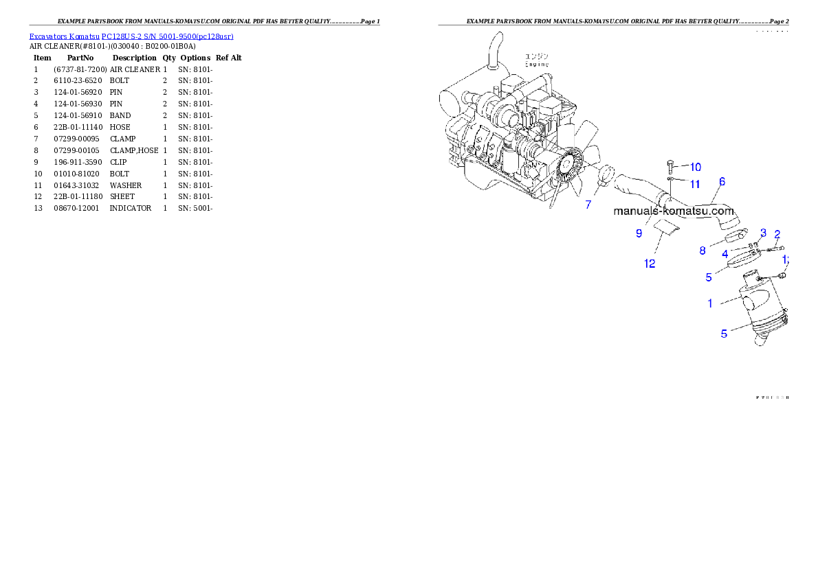 Protected: PC128US-2 S/N 5001-9500 (For North America) Partsbook