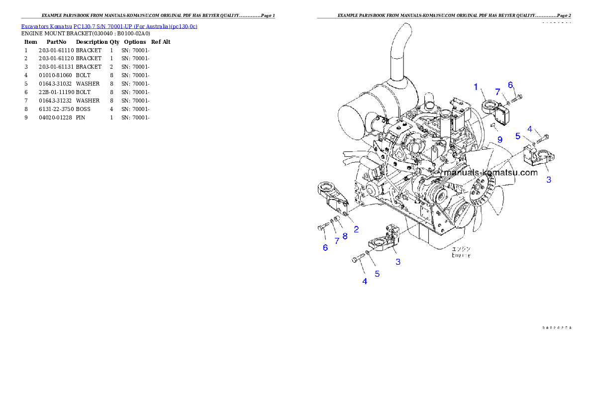 Protected: PC130-7 S/N 70001-UP (For Australia) Partsbook