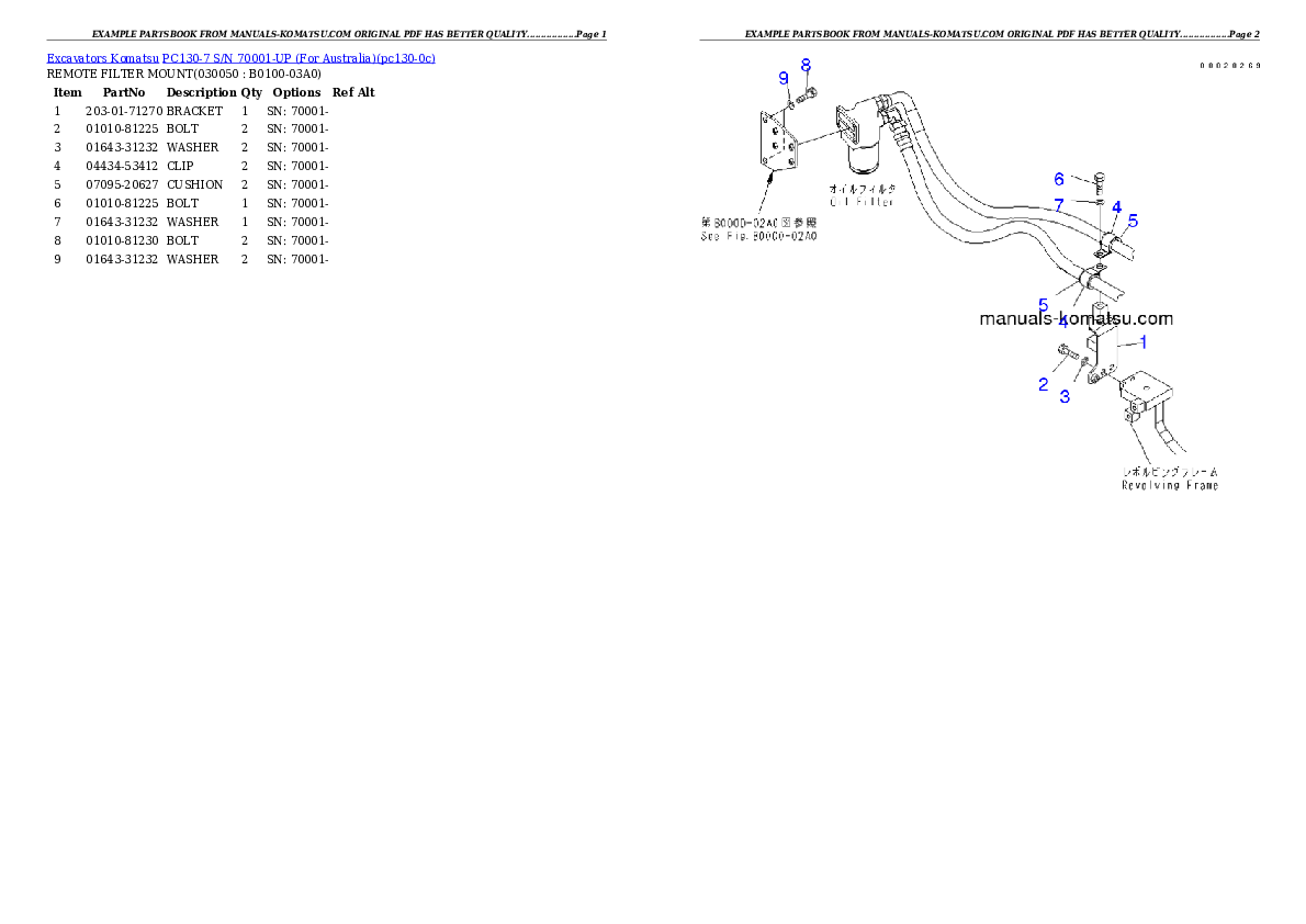 Protected: PC130-7 S/N 70001-UP (For Australia) Partsbook