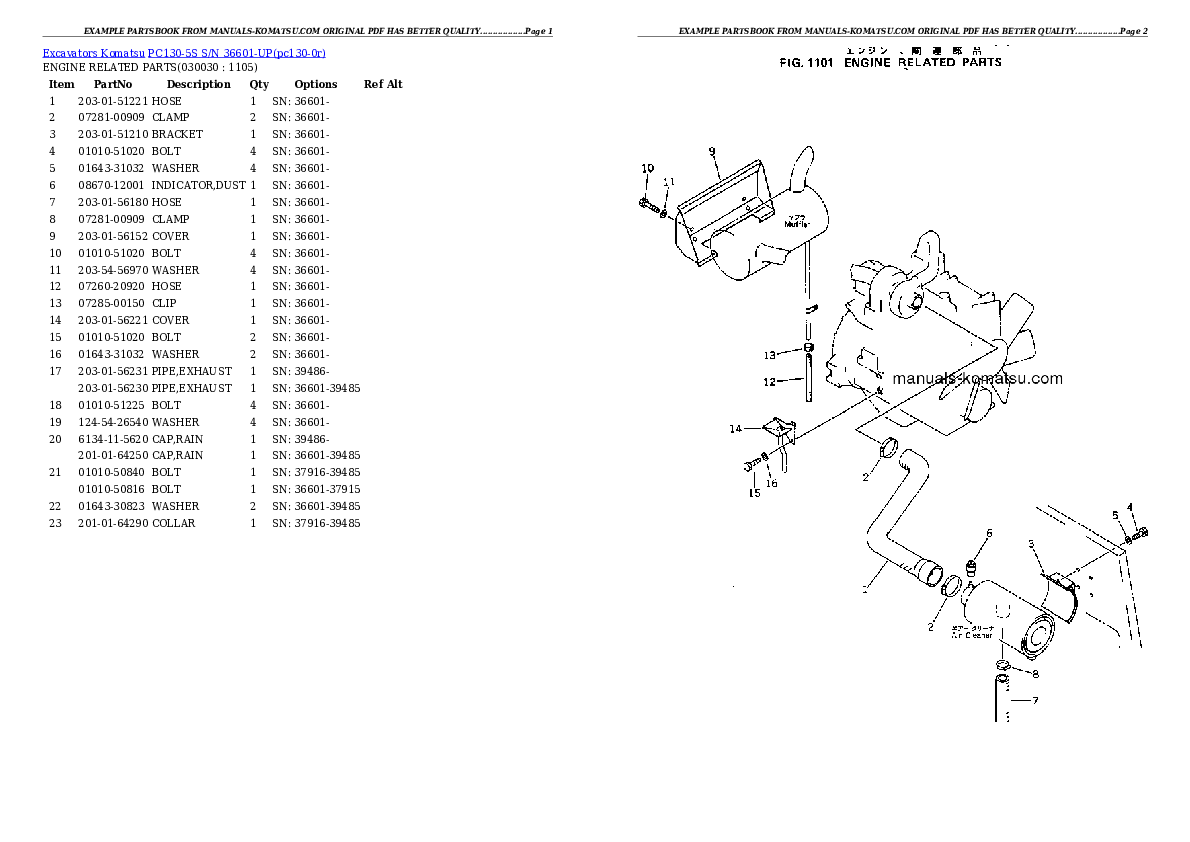 PC130-5S S/N 36601-UP Partsbook