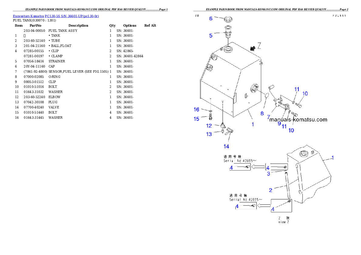 Protected: PC130-5S S/N 36601-UP Partsbook