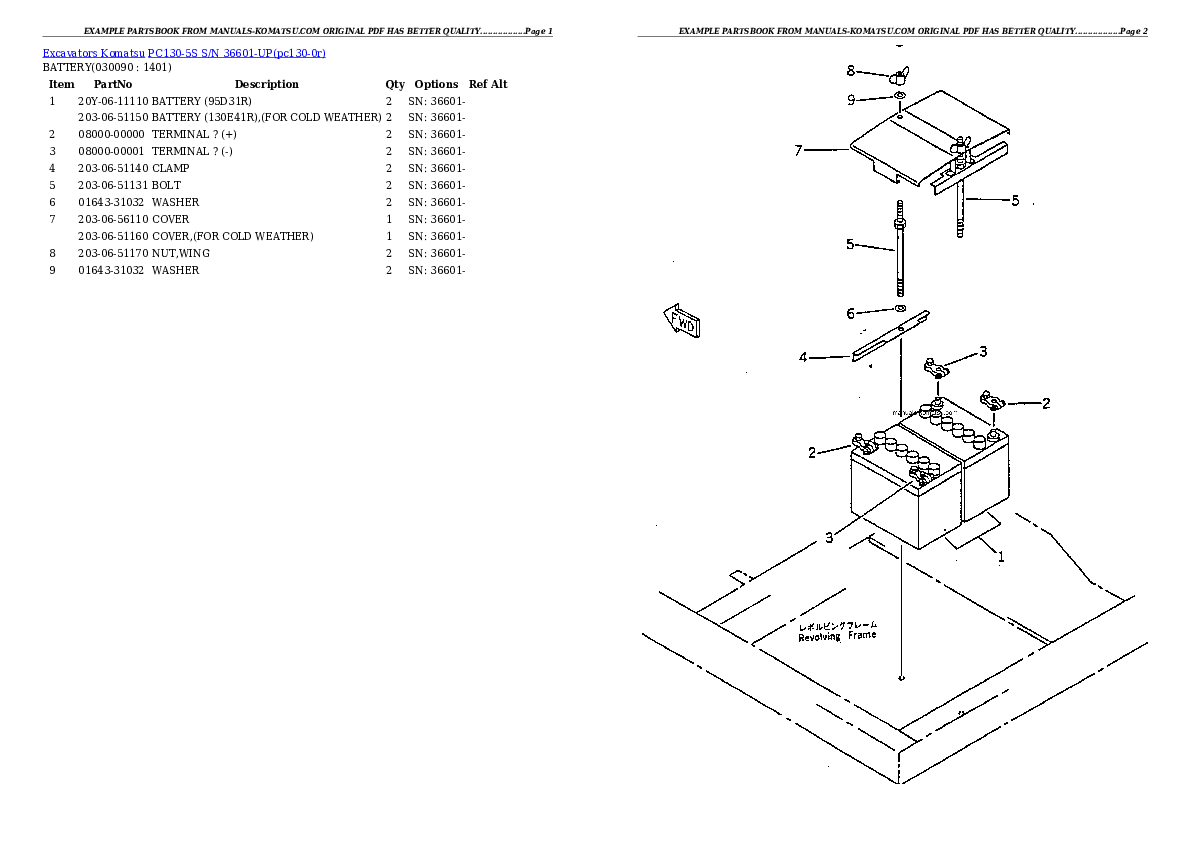 Protected: PC130-5S S/N 36601-UP Partsbook