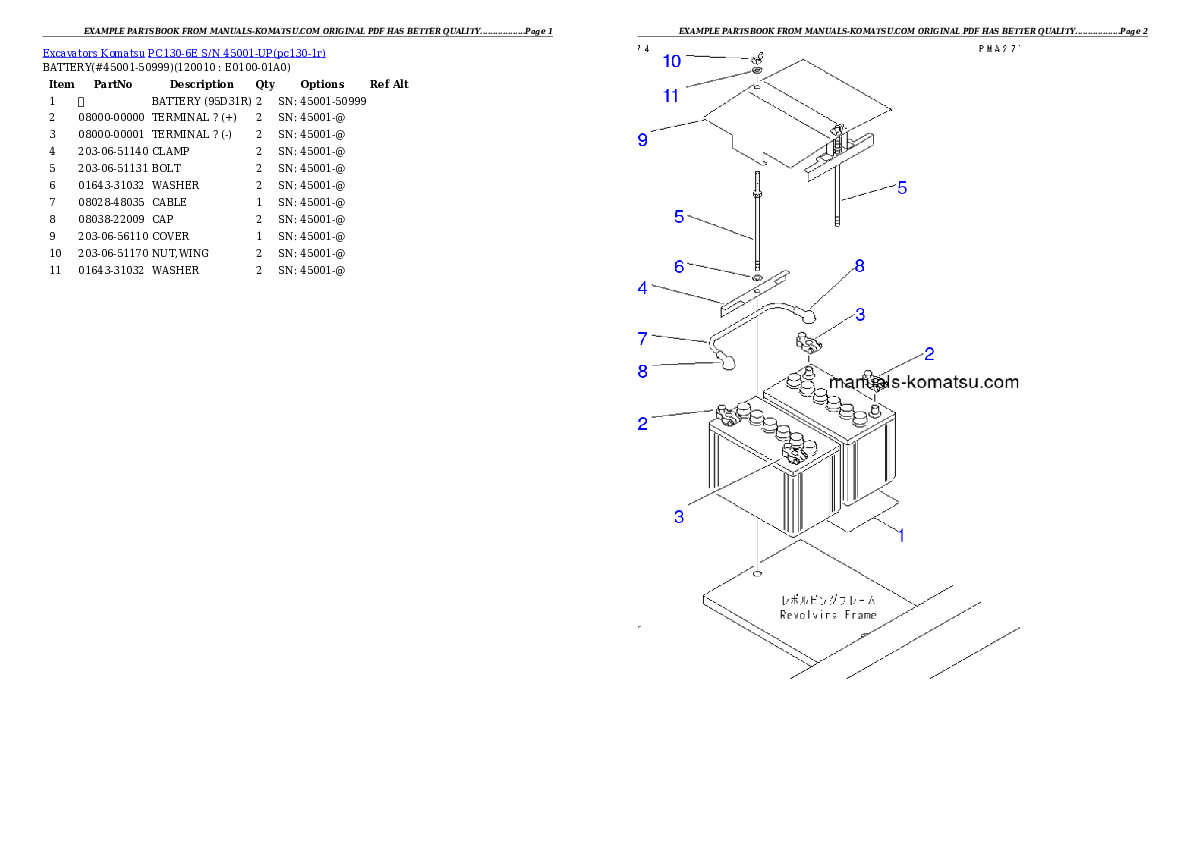 Protected: PC130-6E S/N 45001-UP Partsbook