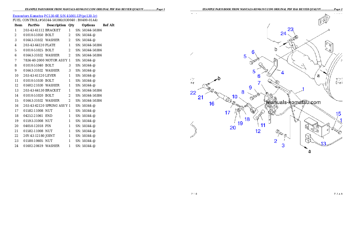 Protected: PC130-6E S/N 45001-UP Partsbook