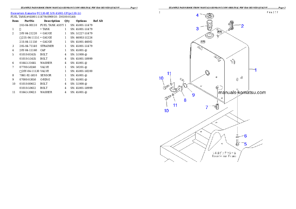 Protected: PC130-6E S/N 45001-UP Partsbook