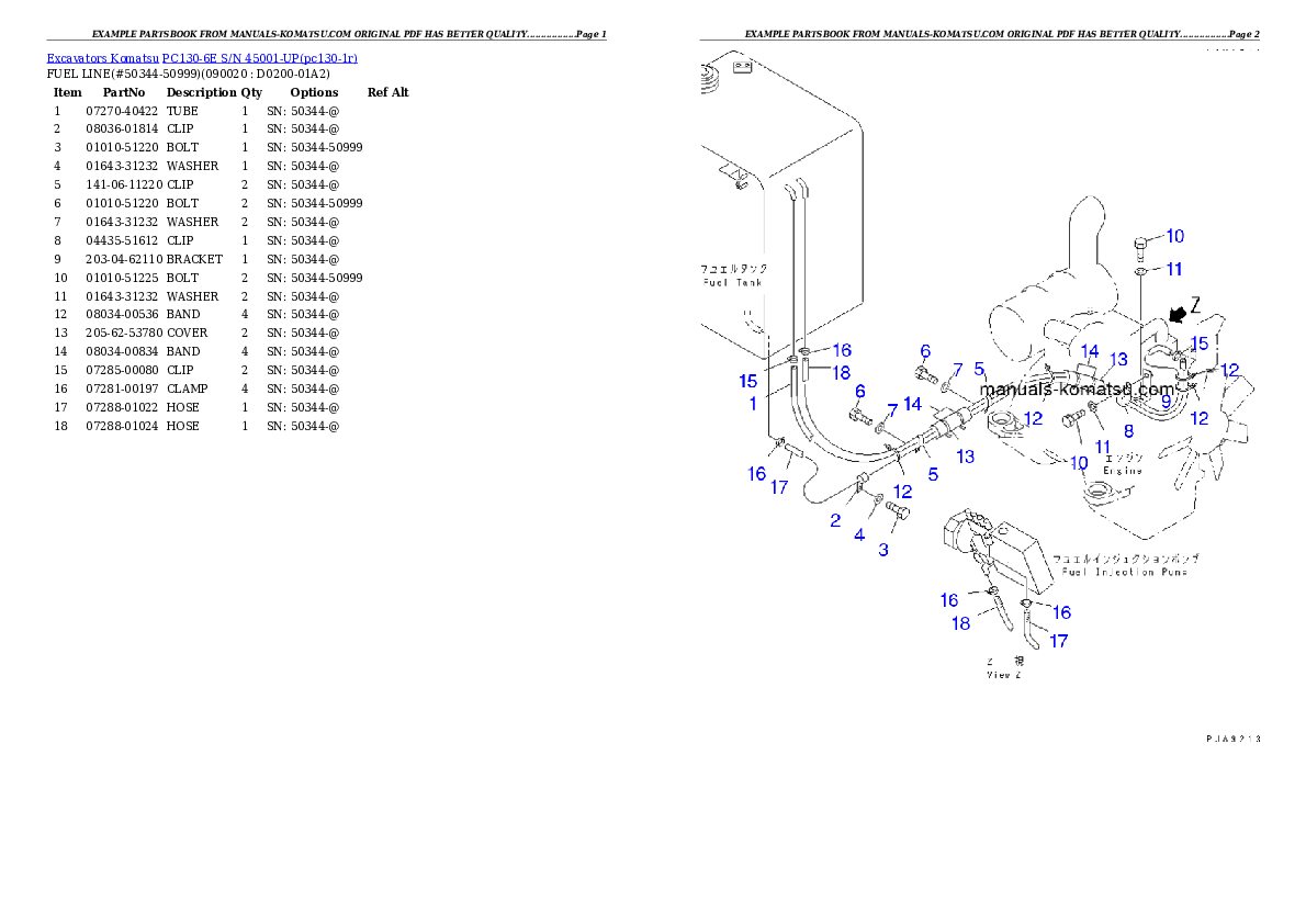 Protected: PC130-6E S/N 45001-UP Partsbook