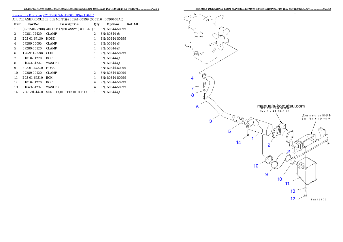 Protected: PC130-6G S/N 45001-UP Partsbook