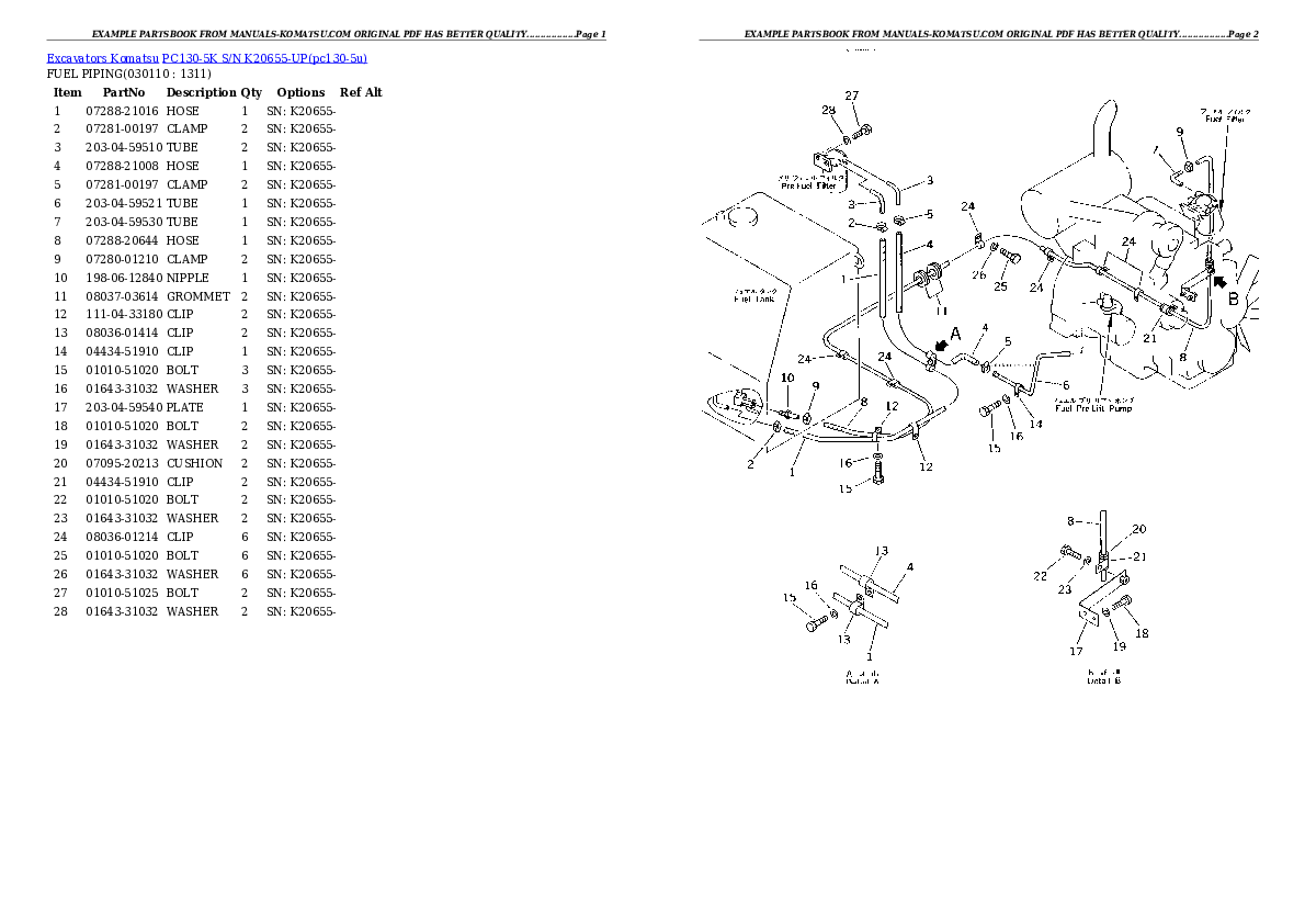 Protected: PC130-5K S/N K20655-UP Partsbook