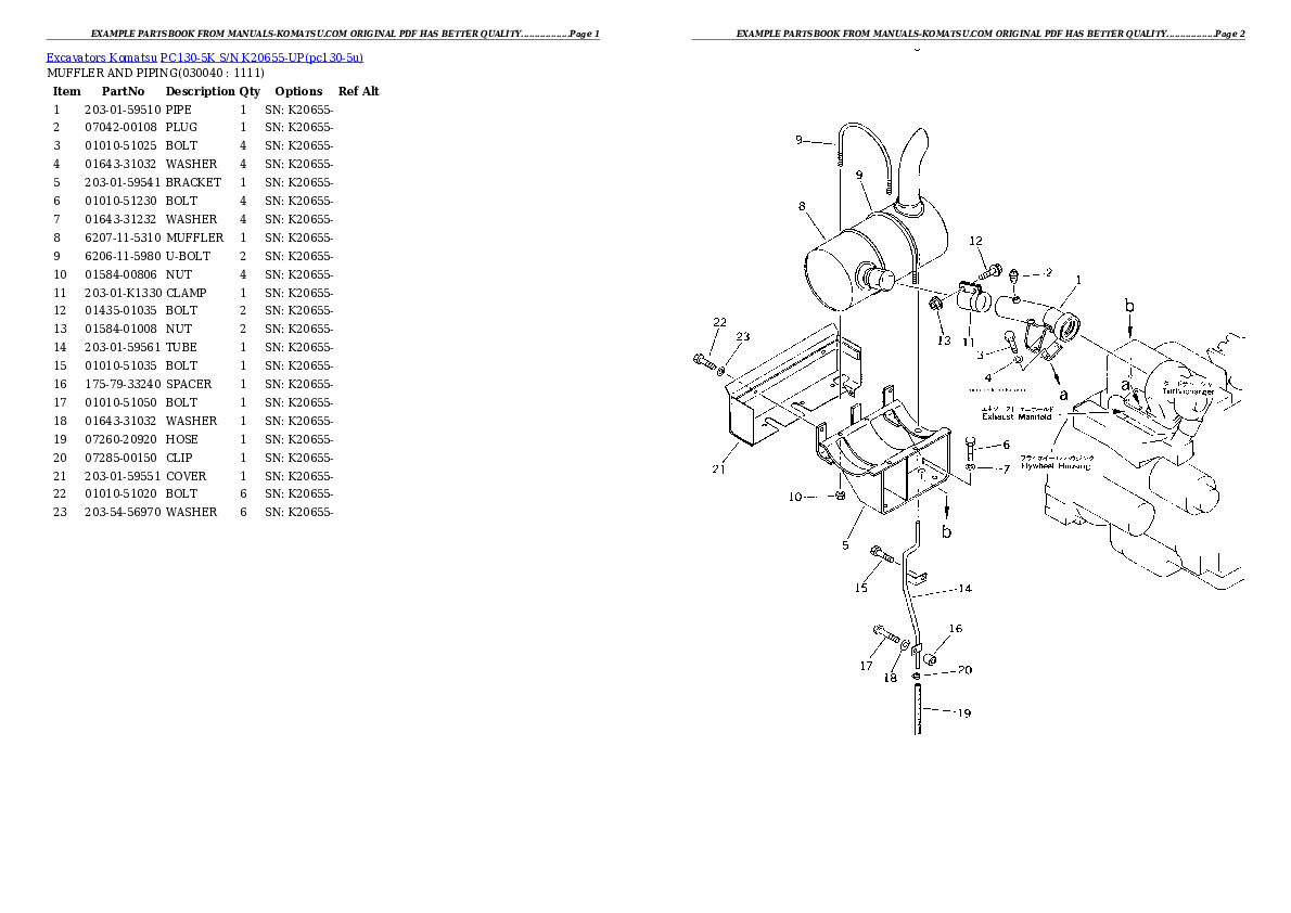 Protected: PC130-5K S/N K20655-UP Partsbook