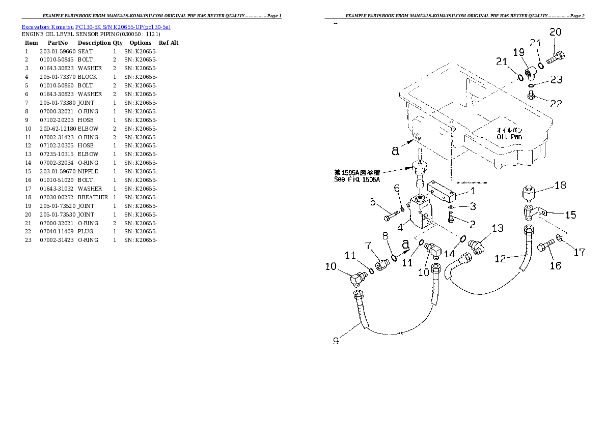 Protected: PC130-5K S/N K20655-UP Partsbook