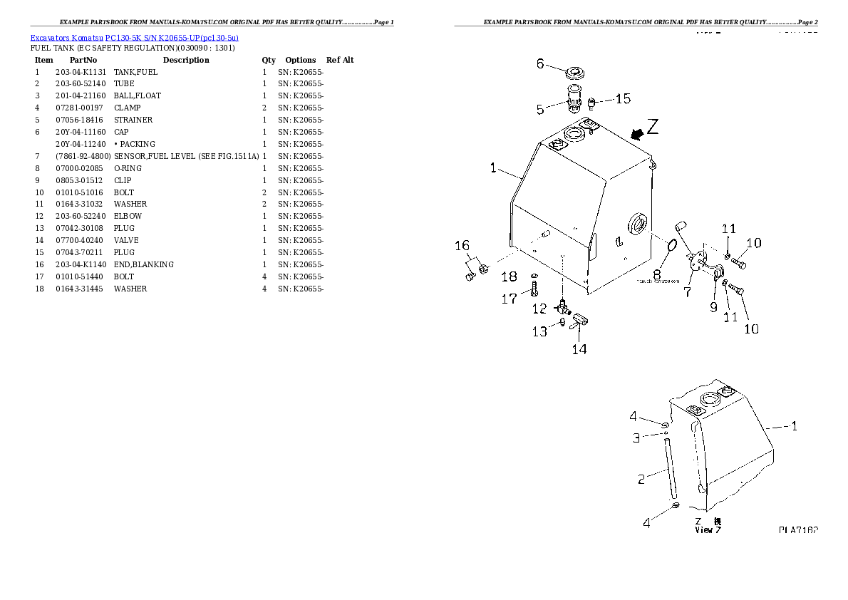 Protected: PC130-5K S/N K20655-UP Partsbook