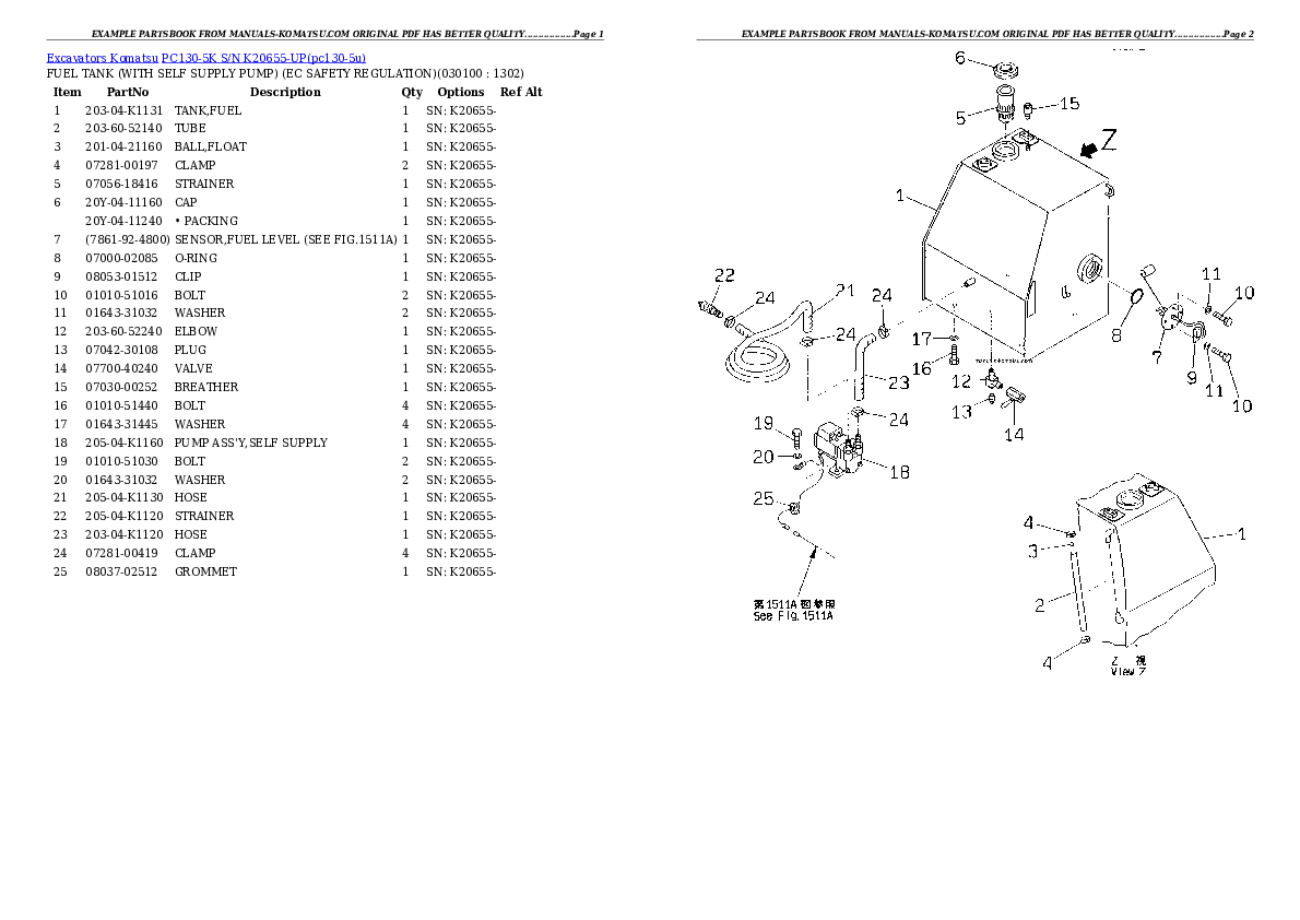 Protected: PC130-5K S/N K20655-UP Partsbook