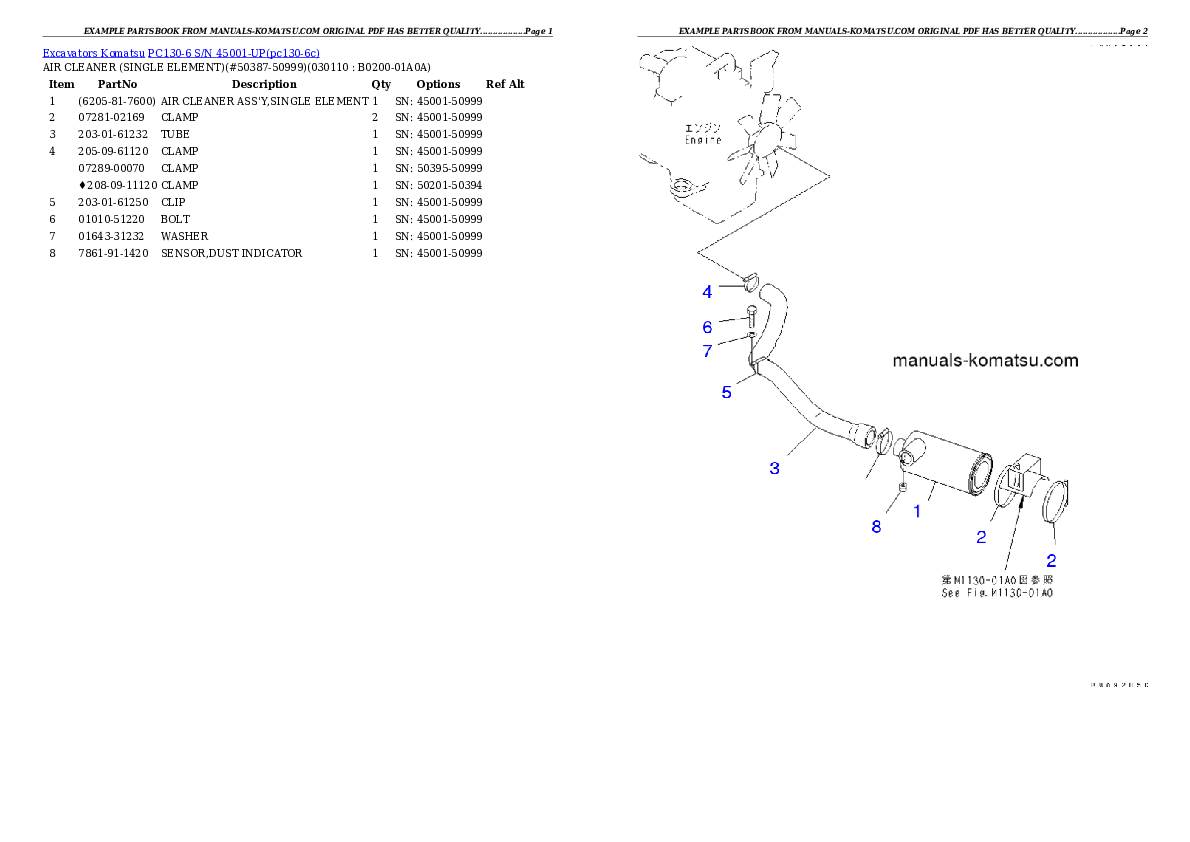 Protected: PC130-6 S/N 45001-UP Partsbook