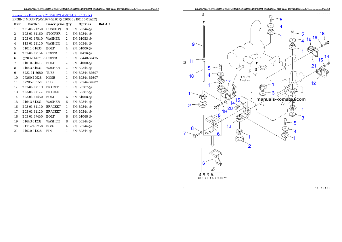 Protected: PC130-6 S/N 45001-UP Partsbook