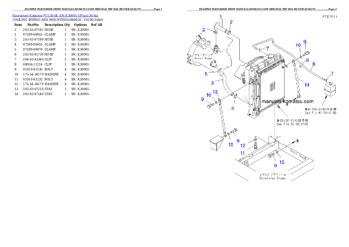 Protected: PC130-6K S/N K30001-UP Partsbook