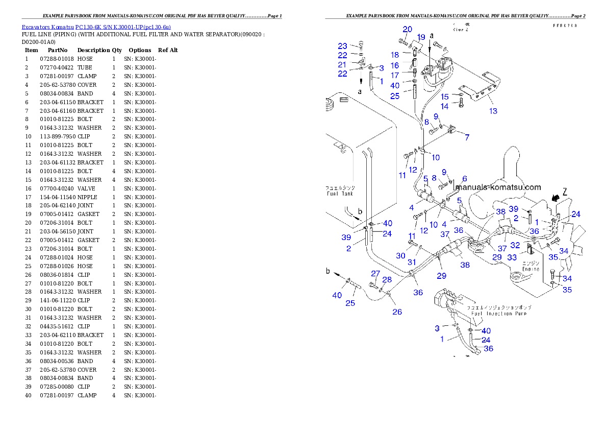Protected: PC130-6K S/N K30001-UP Partsbook