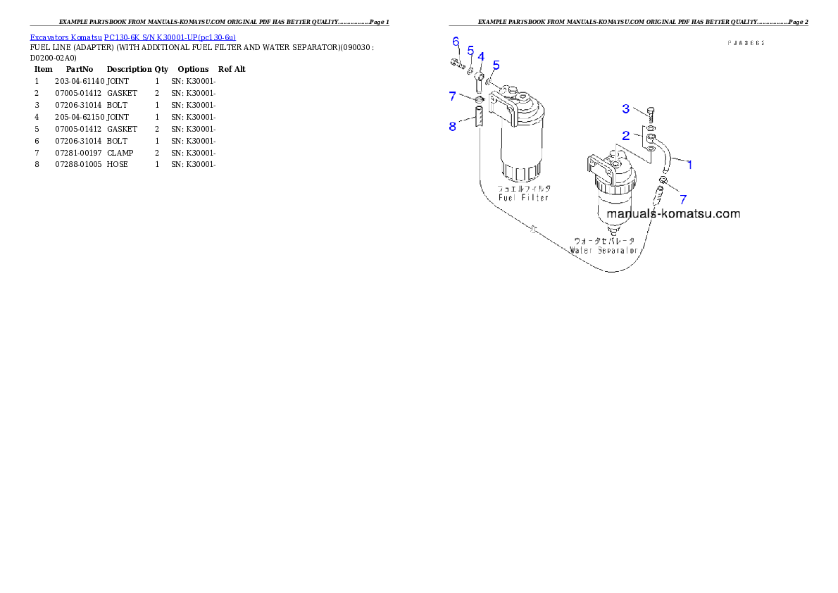 Protected: PC130-6K S/N K30001-UP Partsbook