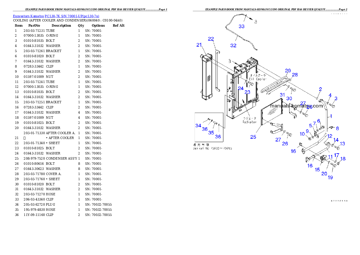 Protected: PC130-7K S/N 70001-UP Partsbook