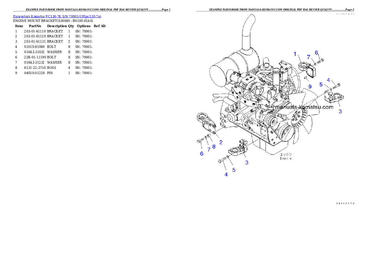 Protected: PC130-7K S/N 70001-UP Partsbook