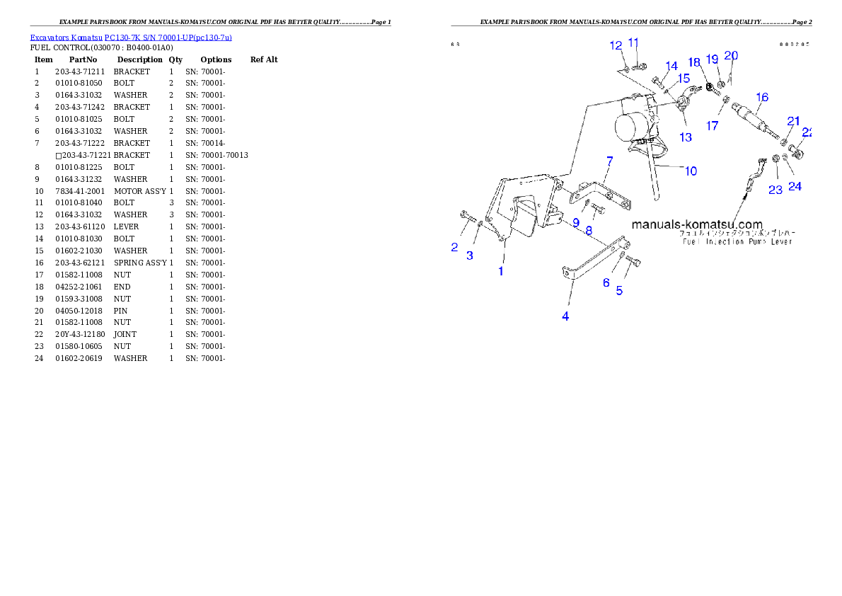 Protected: PC130-7K S/N 70001-UP Partsbook