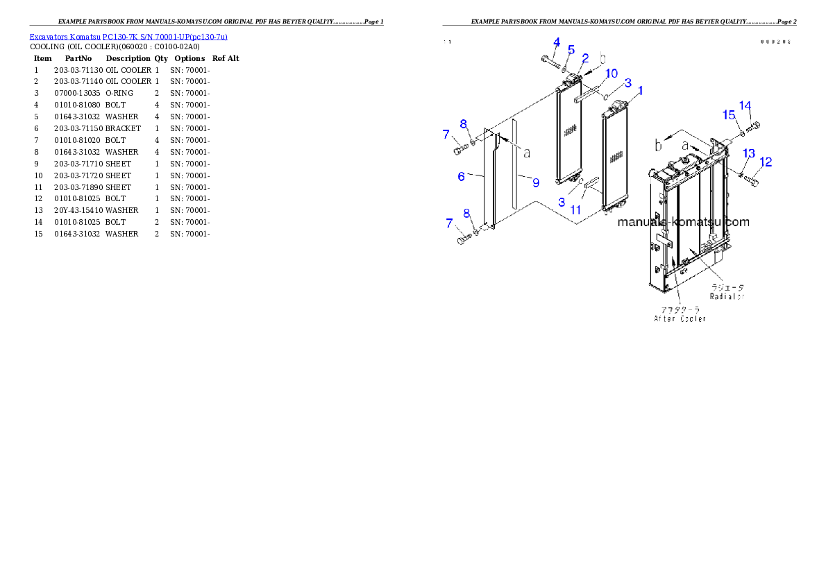 Protected: PC130-7K S/N 70001-UP Partsbook