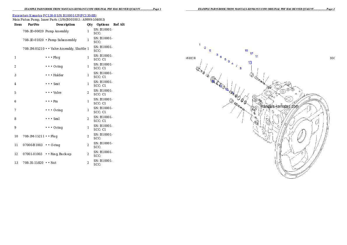PC130-8 S/N B10001-UP Partsbook