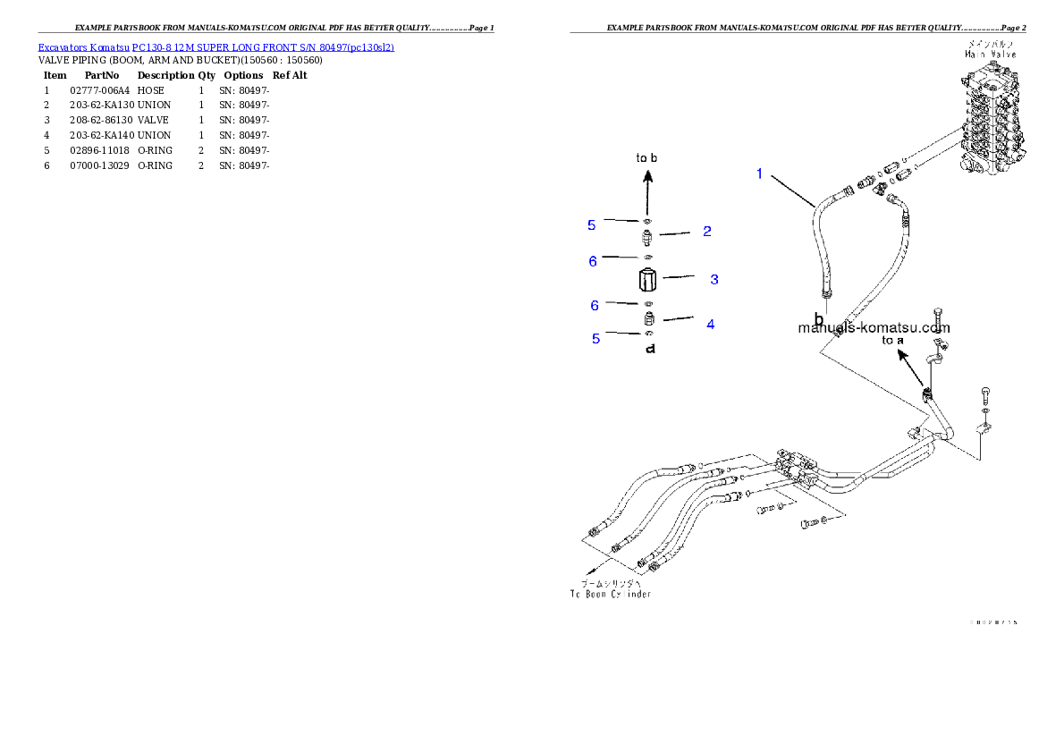 PC130-8 12M SUPER LONG FRONT S/N 80497 Partsbook