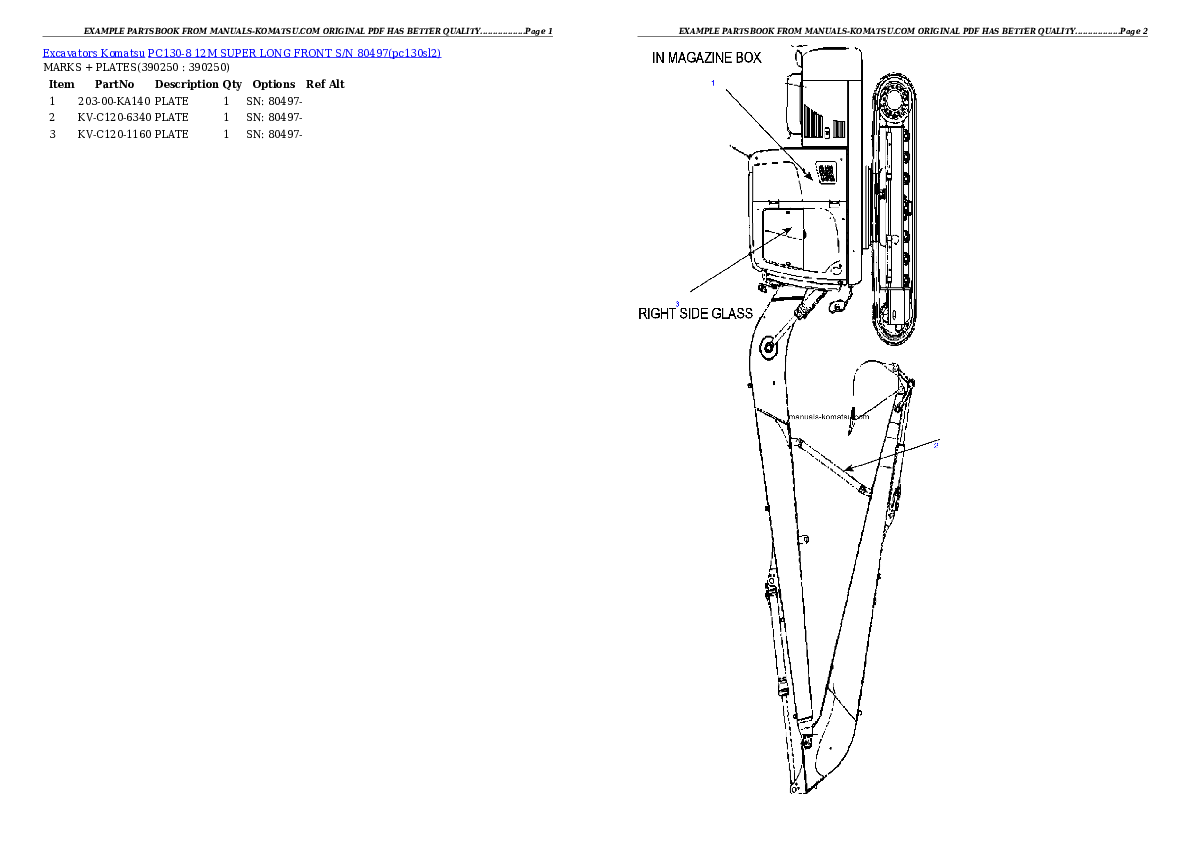 Protected: PC130-8 12M SUPER LONG FRONT S/N 80497 Partsbook