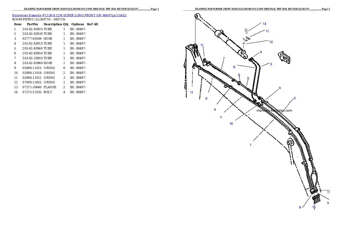 Protected: PC130-8 12M SUPER LONG FRONT S/N 80497 Partsbook