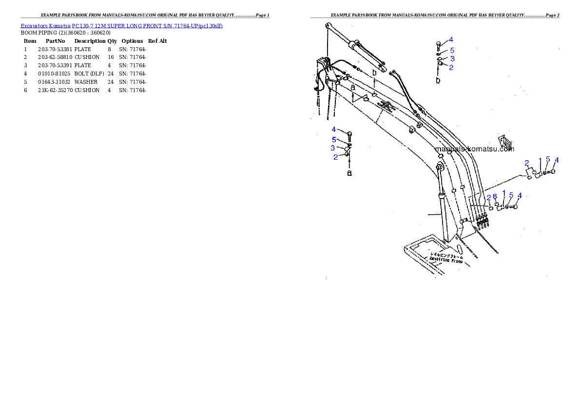 Protected: PC130-7 12M SUPER LONG FRONT S/N 71764-UP Partsbook