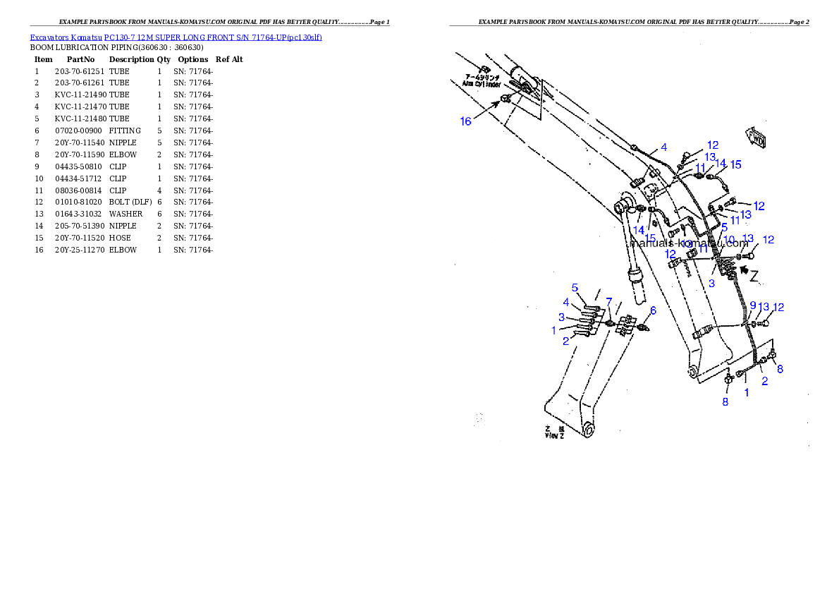 Protected: PC130-7 12M SUPER LONG FRONT S/N 71764-UP Partsbook