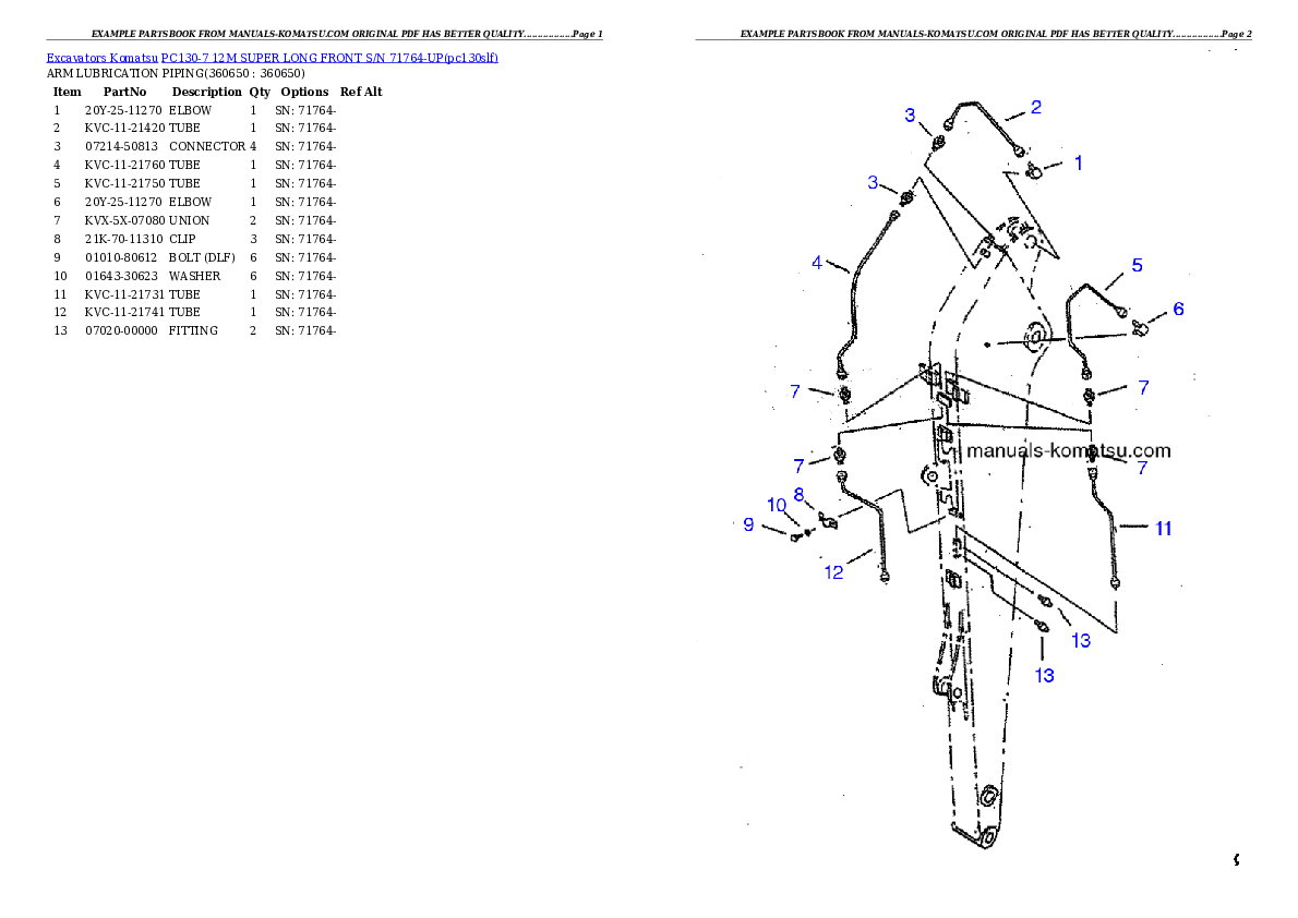 Protected: PC130-7 12M SUPER LONG FRONT S/N 71764-UP Partsbook