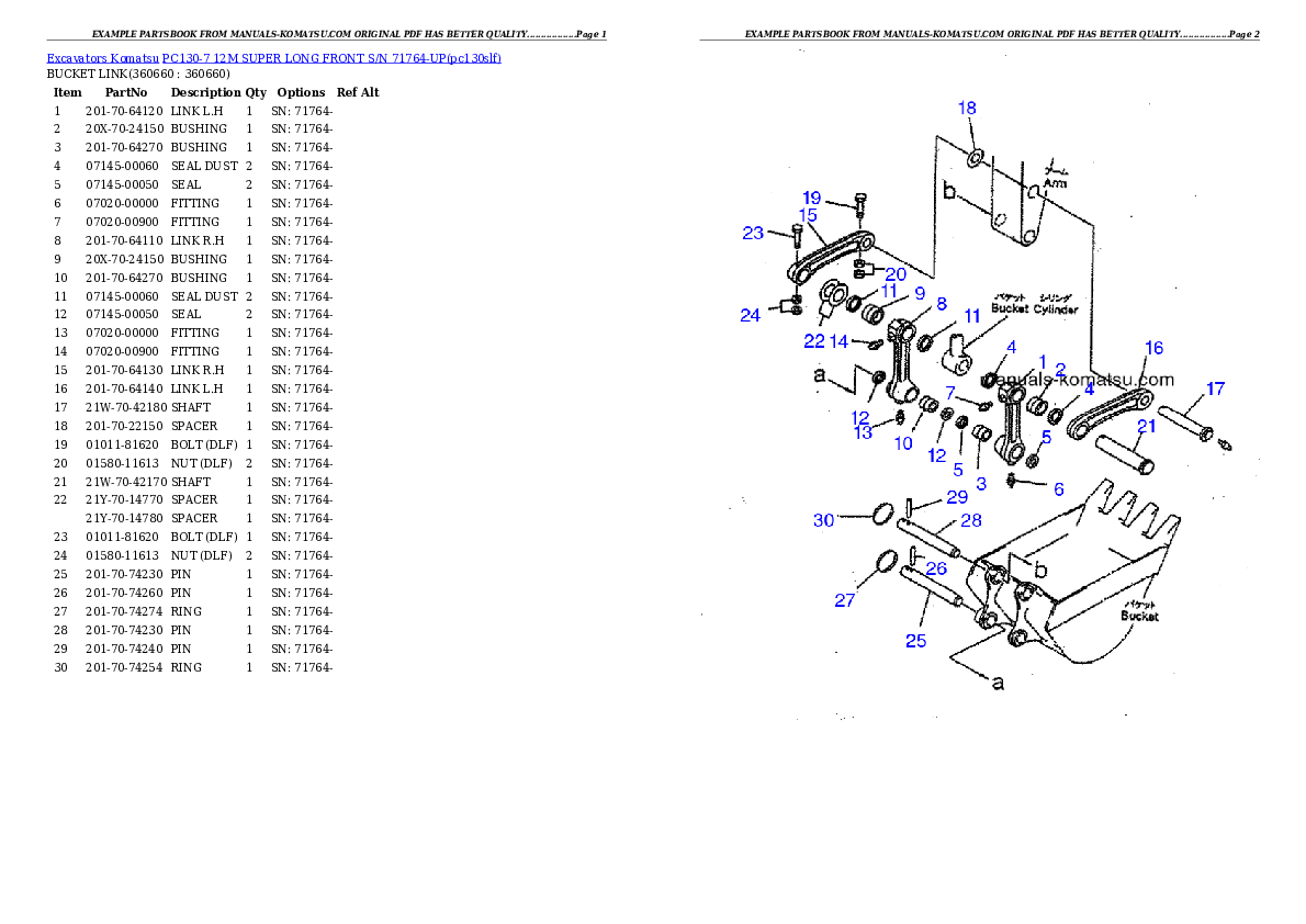 Protected: PC130-7 12M SUPER LONG FRONT S/N 71764-UP Partsbook