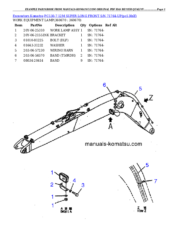 Protected: PC130-7 12M SUPER LONG FRONT S/N 71764-UP Partsbook