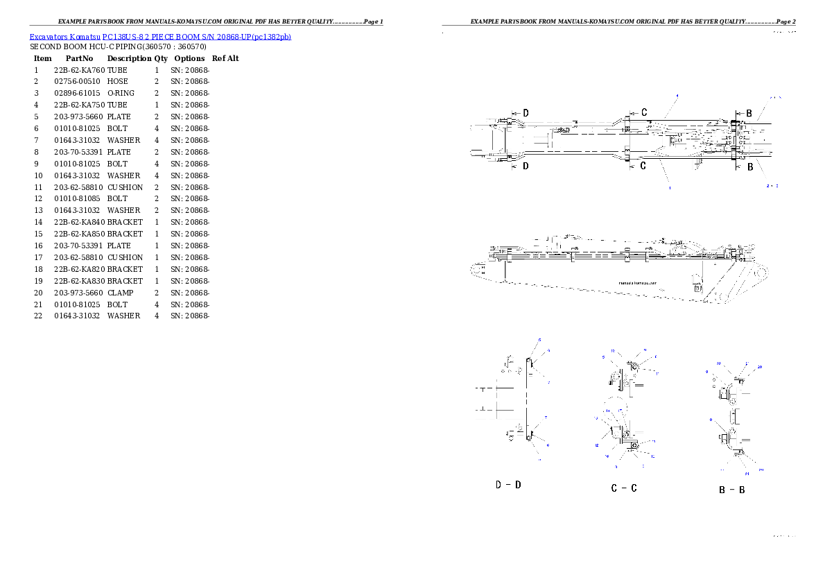 Protected: PC138US-8 2 PIECE BOOM S/N 20868-UP Partsbook