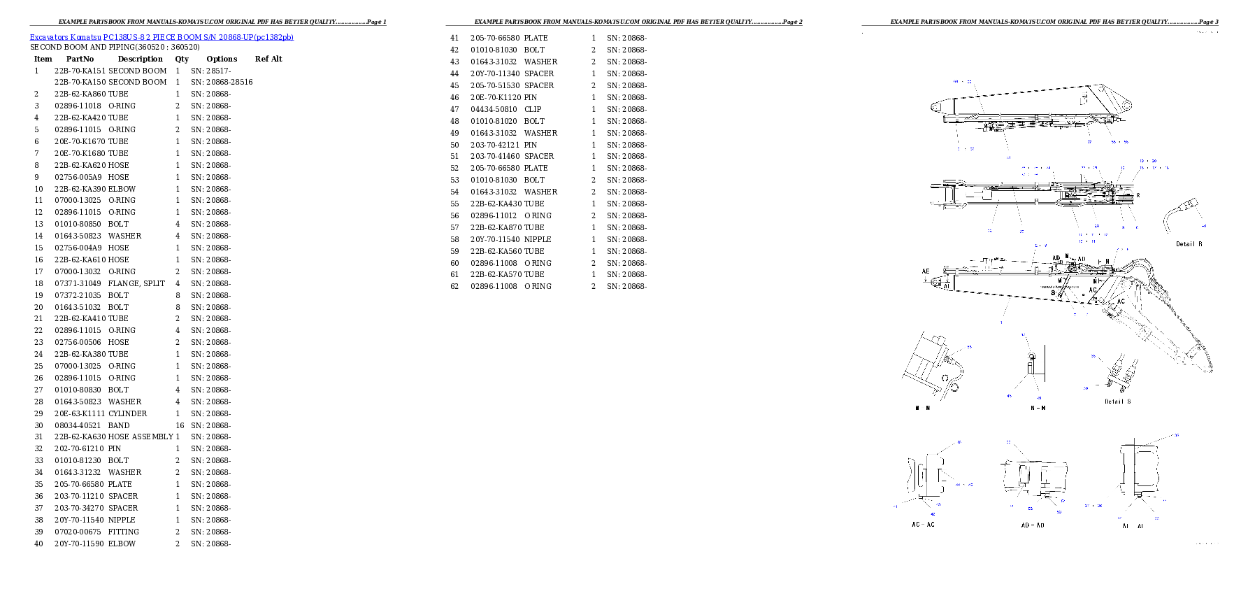 Protected: PC138US-8 2 PIECE BOOM S/N 20868-UP Partsbook