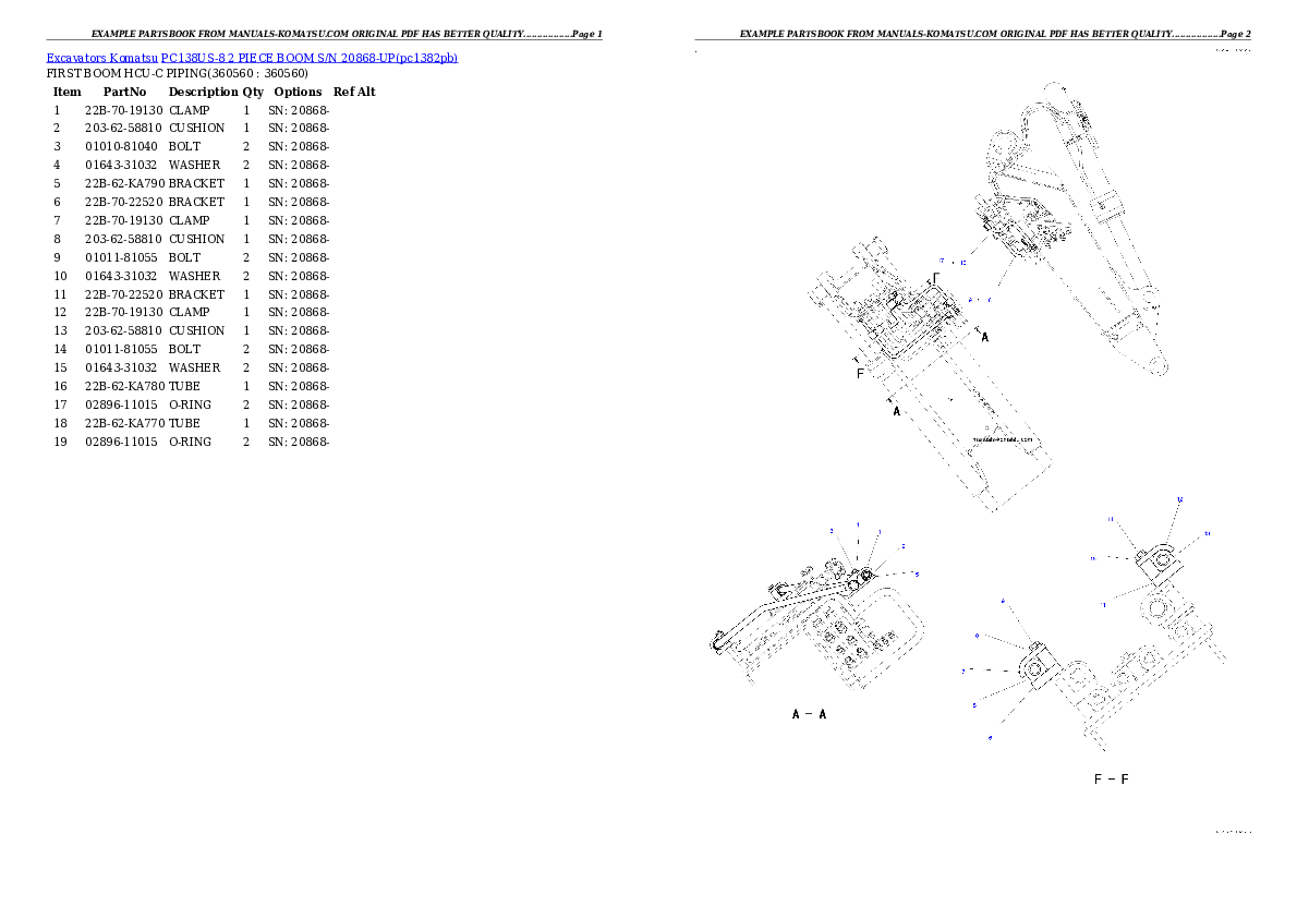 Protected: PC138US-8 2 PIECE BOOM S/N 20868-UP Partsbook