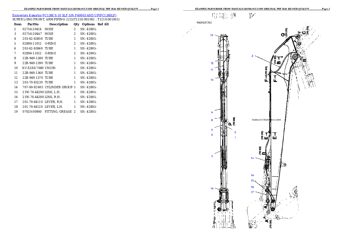 Protected: PC138US-10 SLF S/N F40003 AND UP Partsbook