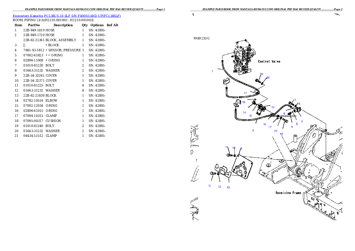 Protected: PC138US-10 SLF S/N F40003 AND UP Partsbook