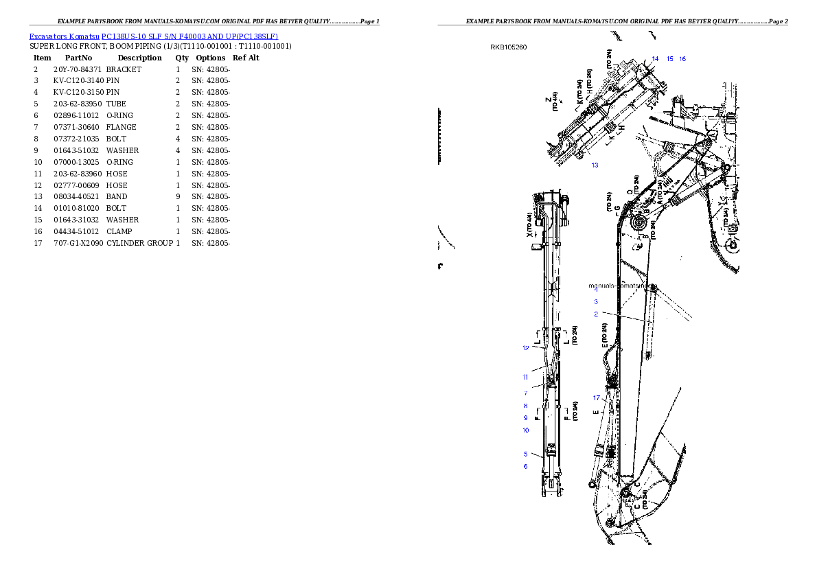 Protected: PC138US-10 SLF S/N F40003 AND UP Partsbook