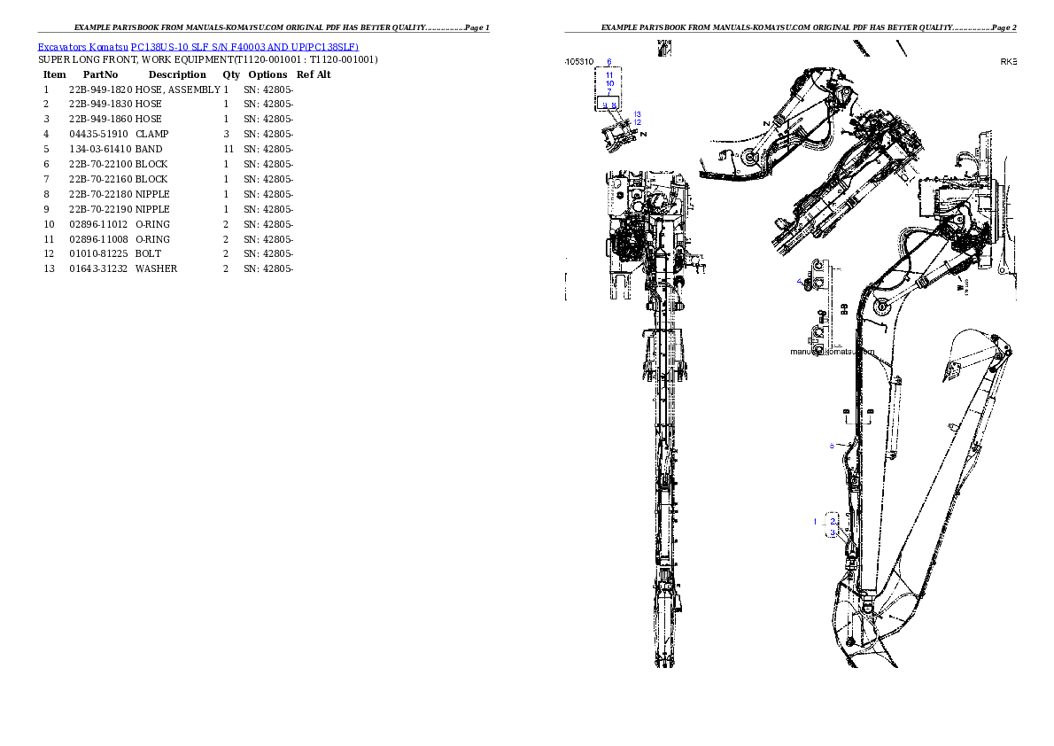 Protected: PC138US-10 SLF S/N F40003 AND UP Partsbook