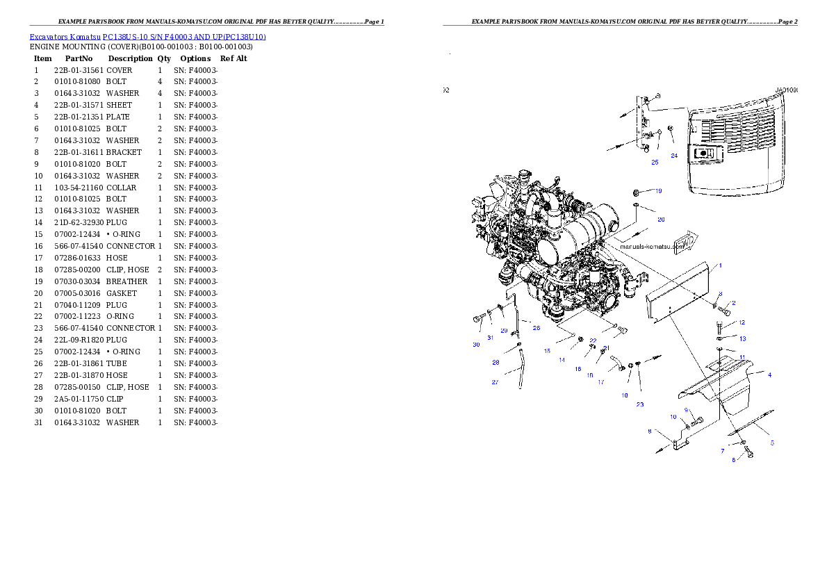 Protected: PC138US-10 S/N F40003 AND UP Partsbook