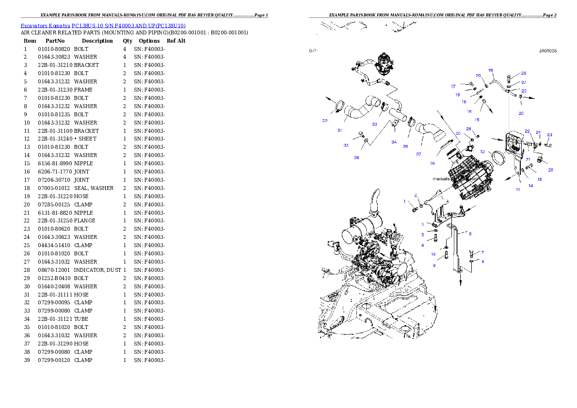 Protected: PC138US-10 S/N F40003 AND UP Partsbook