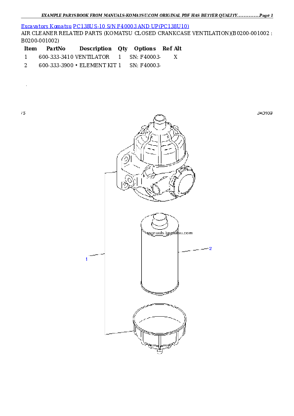 Protected: PC138US-10 S/N F40003 AND UP Partsbook