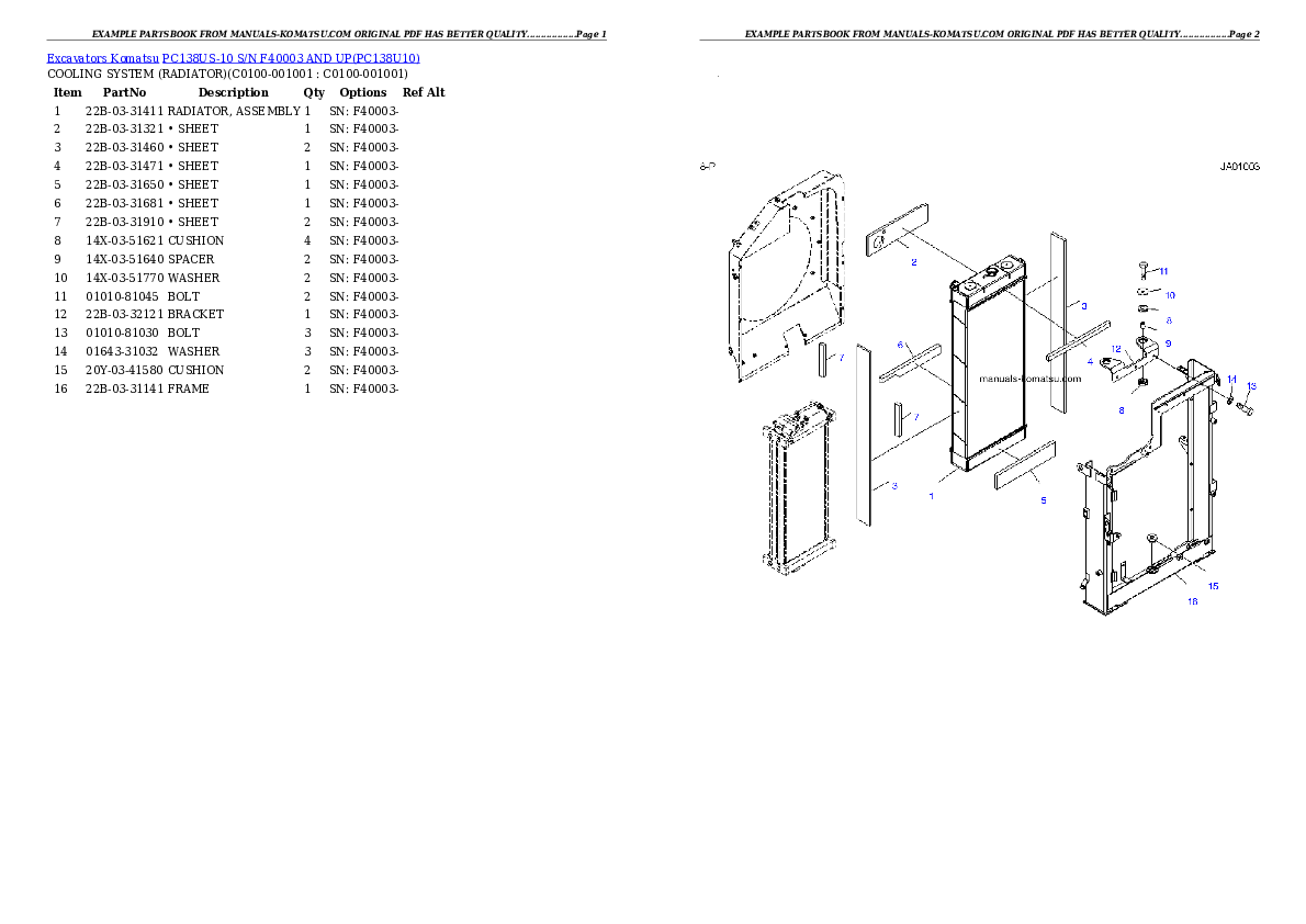 Protected: PC138US-10 S/N F40003 AND UP Partsbook