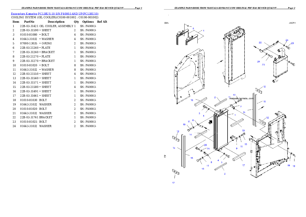 Protected: PC138US-10 S/N F40003 AND UP Partsbook