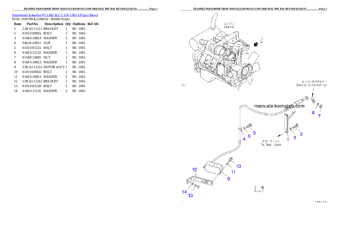 Protected: PC138USLC-2 S/N 1001-UP Partsbook