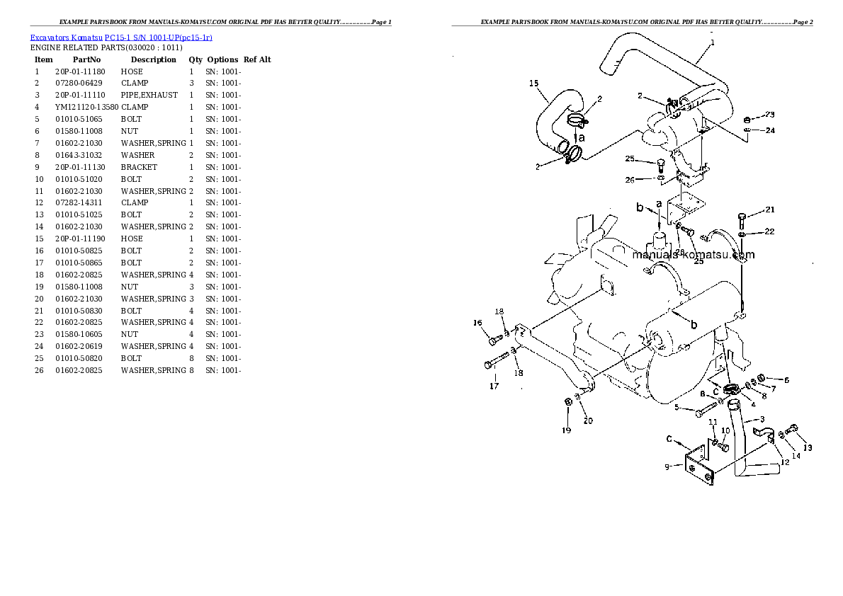 PC15-1 S/N 1001-UP Partsbook